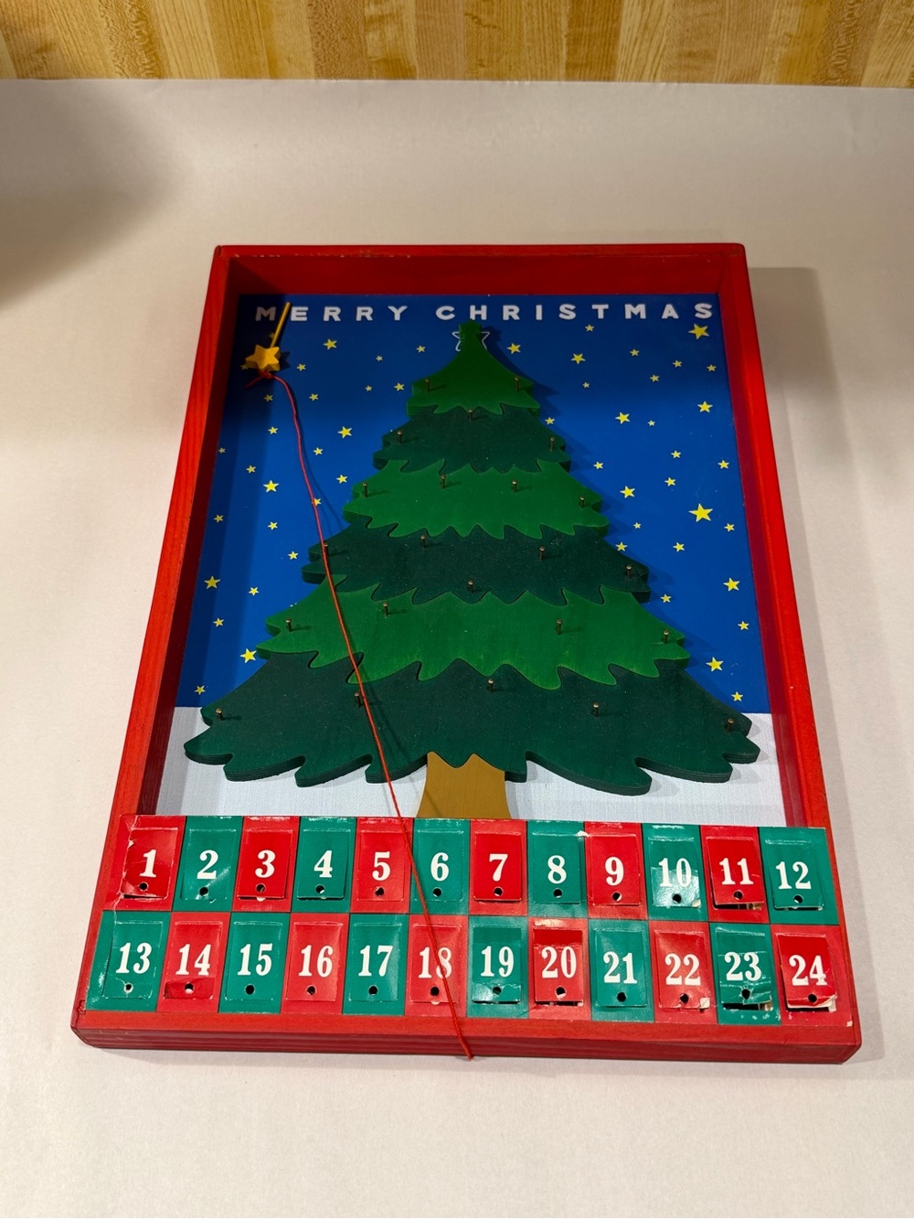 Vintage Department 56 Wooden Advent Calendar in Green & Red with Tree Ornaments
